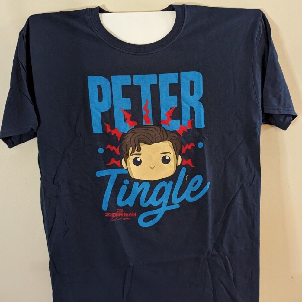 Funko Pop Tees Marvel Mens Blue Spiderman Far From Home Peter Tingle Tshirt XL